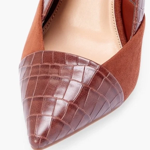 Suede and croc stiletto pumps - Picture 3 of 14